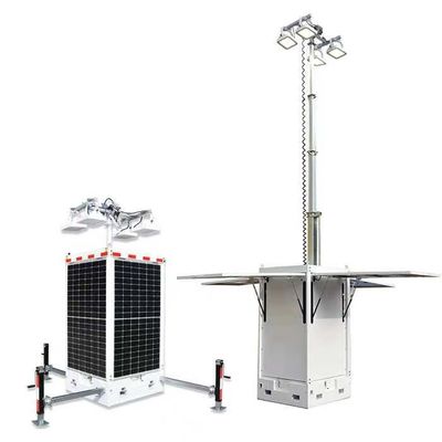 Cuboide Unidade Móvel Cctv Solar Light Tower com 4 * 50W LED 4 * 300W painéis solares