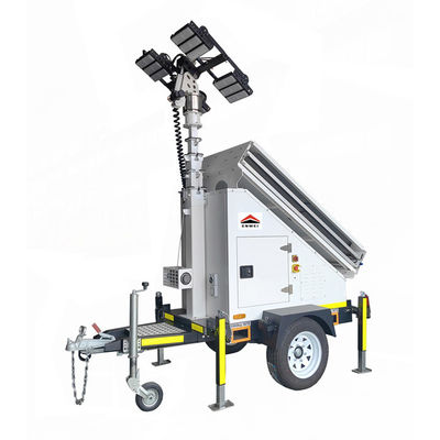 Trailer Solar Móvel Torre de Luz Solar com painéis solares 3*400W 4*150W Luzes LED
