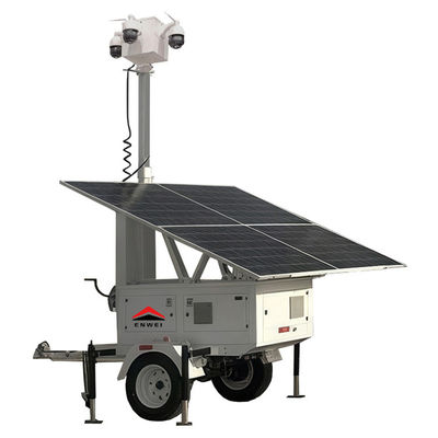 Trailer de segurança solar móvel com mastro manual de 6m para monitoramento de eventos públicos