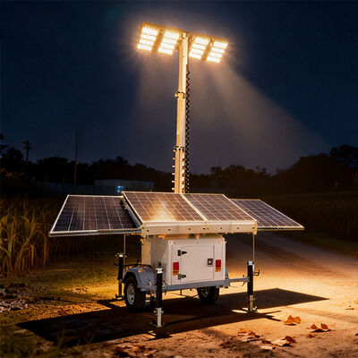 Torre de luz solar Trailer móvel portátil com 4 * 200Ah Bateria de gel 4 * 100W luzes LED