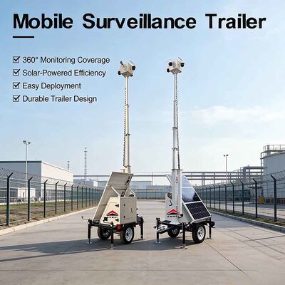 Trailer Solar Móvel Trailer de câmera solar com painéis de 300W de mastro de 6m para segurança externa